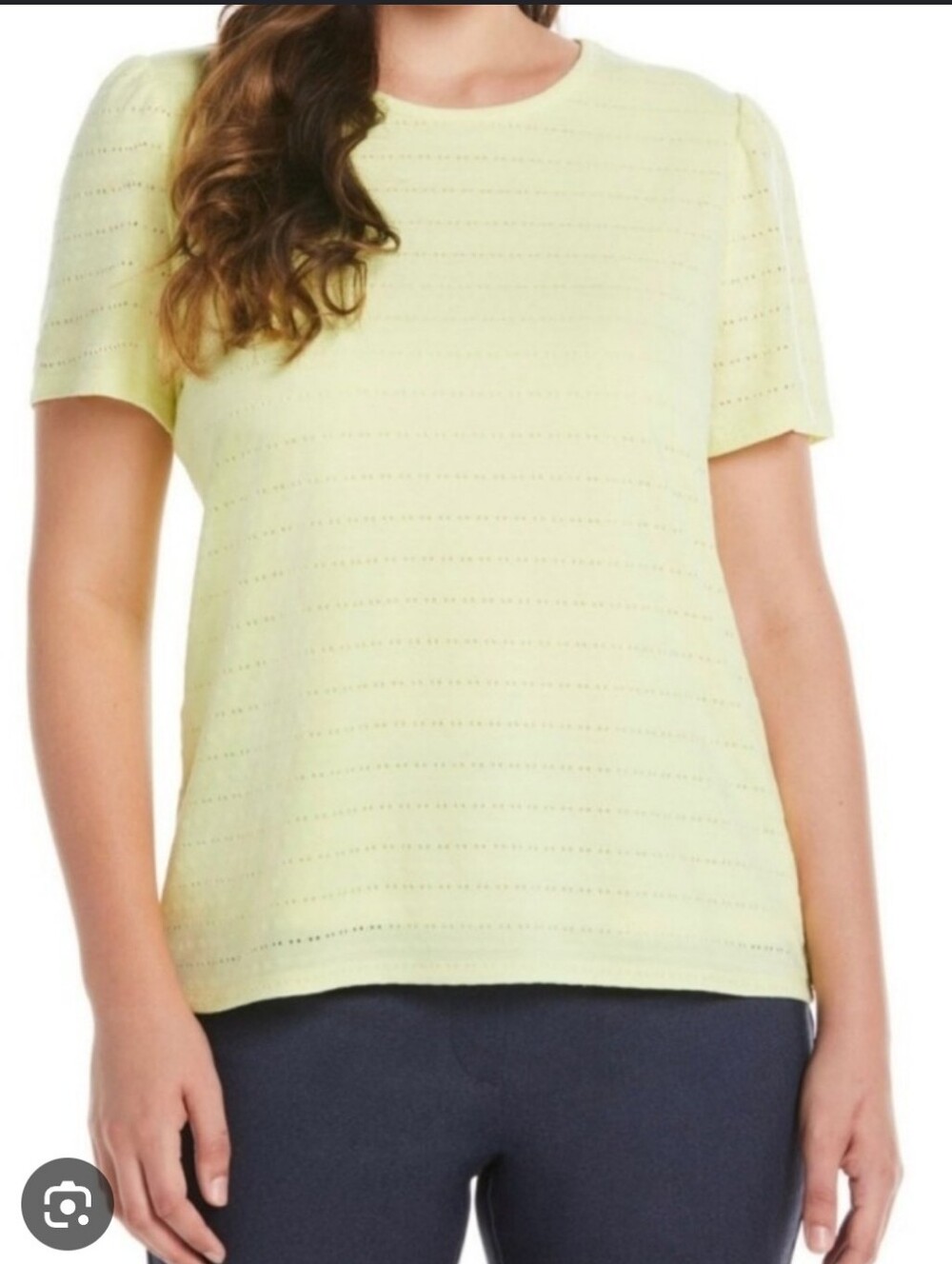 Rafaella Pale Yellow Eyelet Short Sleeve Knit Top